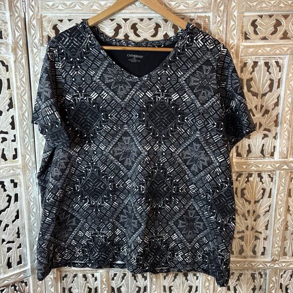 Catherines Womens 3/4 Sleeve Paisley Top Size 4X Black V Neck Fairy Grunge Boho - Picture 1 of 8